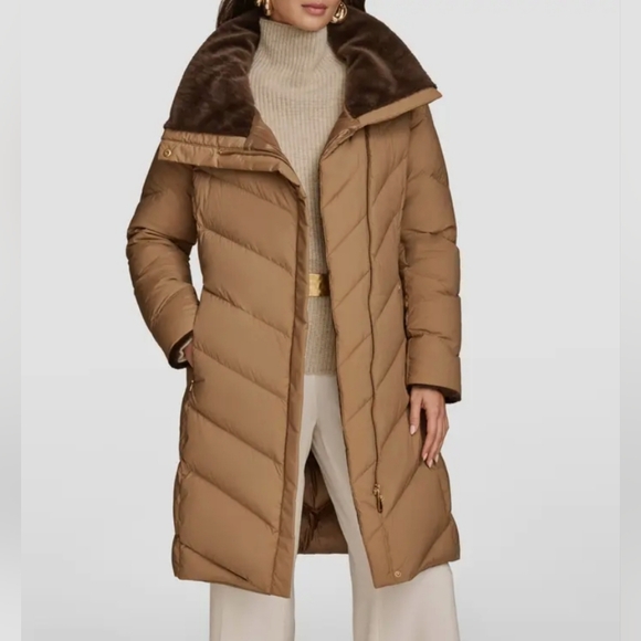 Donna Karan Jackets & Blazers - Chevron Down Puffer Coat Antique Gold